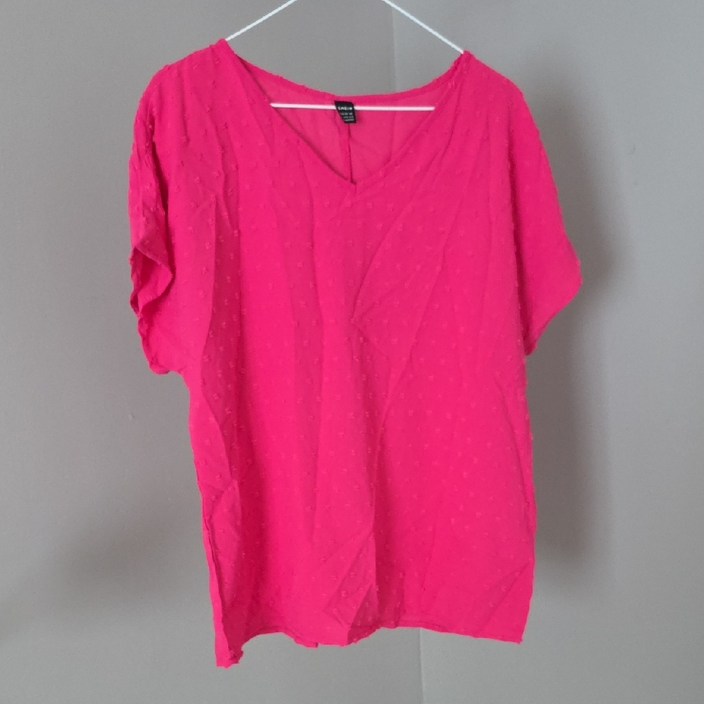 SHEIN Vibrant Pink V-Neck Blouse